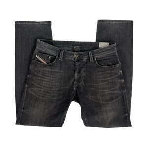 Diesel Larkee Regular Straight Jeans Men 34x32 Black Wash Fade Stretch